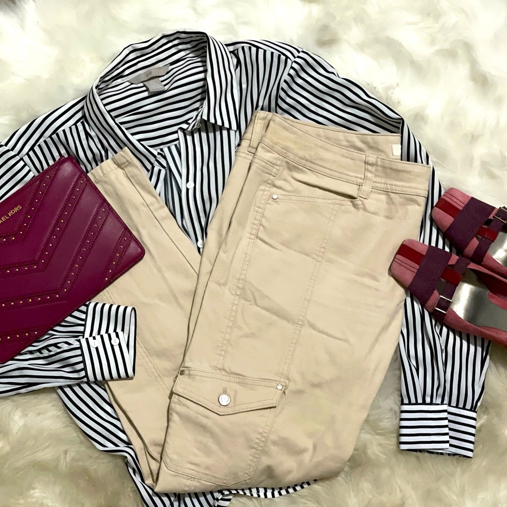 White House Black Market Denim Cargo Pants 10